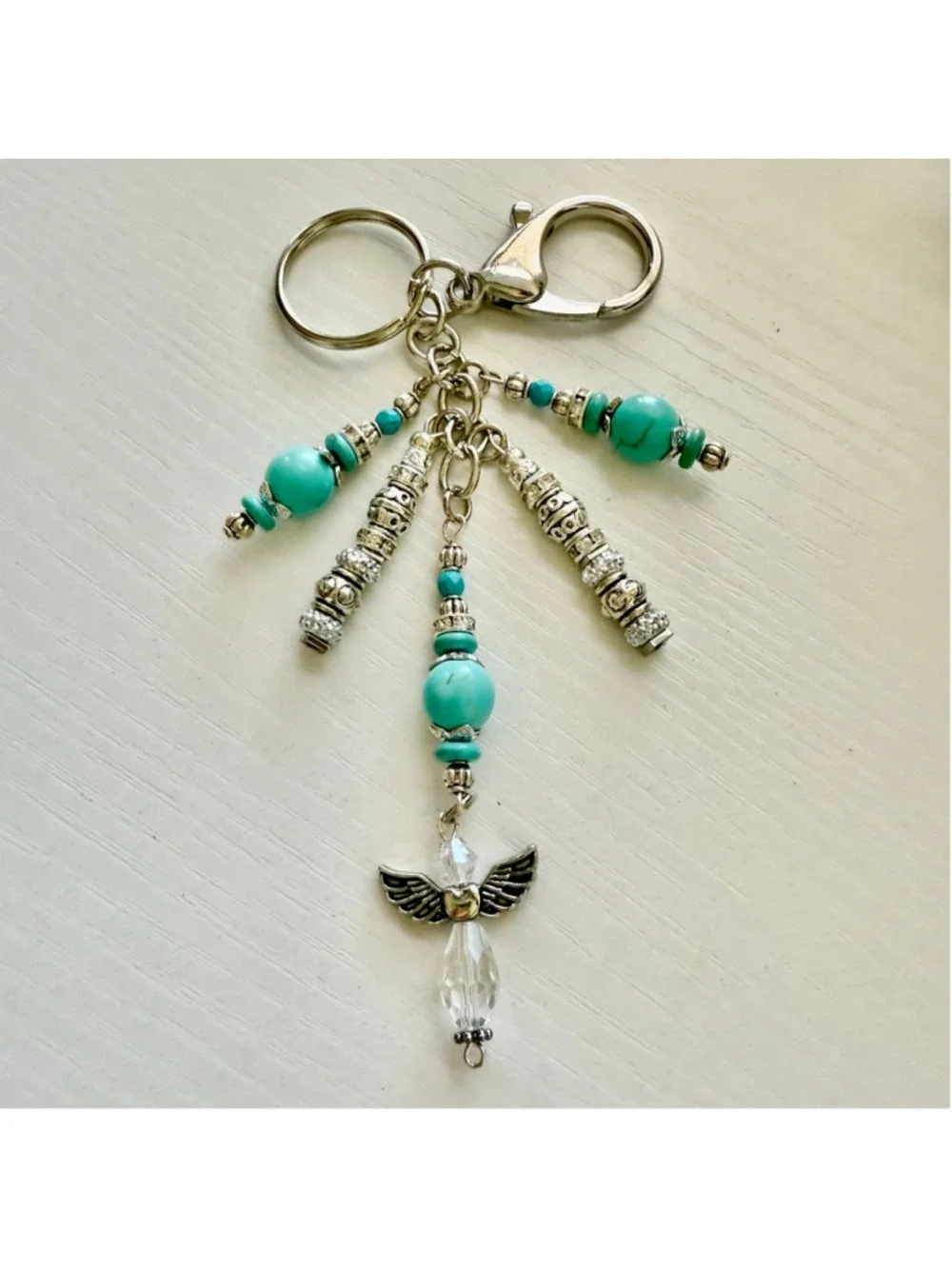 NEW Turquoise Angel Bag Charm Keychain Handmade Crystal Beaded One of a Kind (41